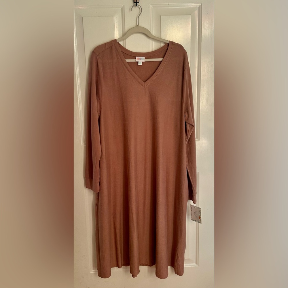 V-Neck Long Sleeve Tunic Dress - Dusty Rose